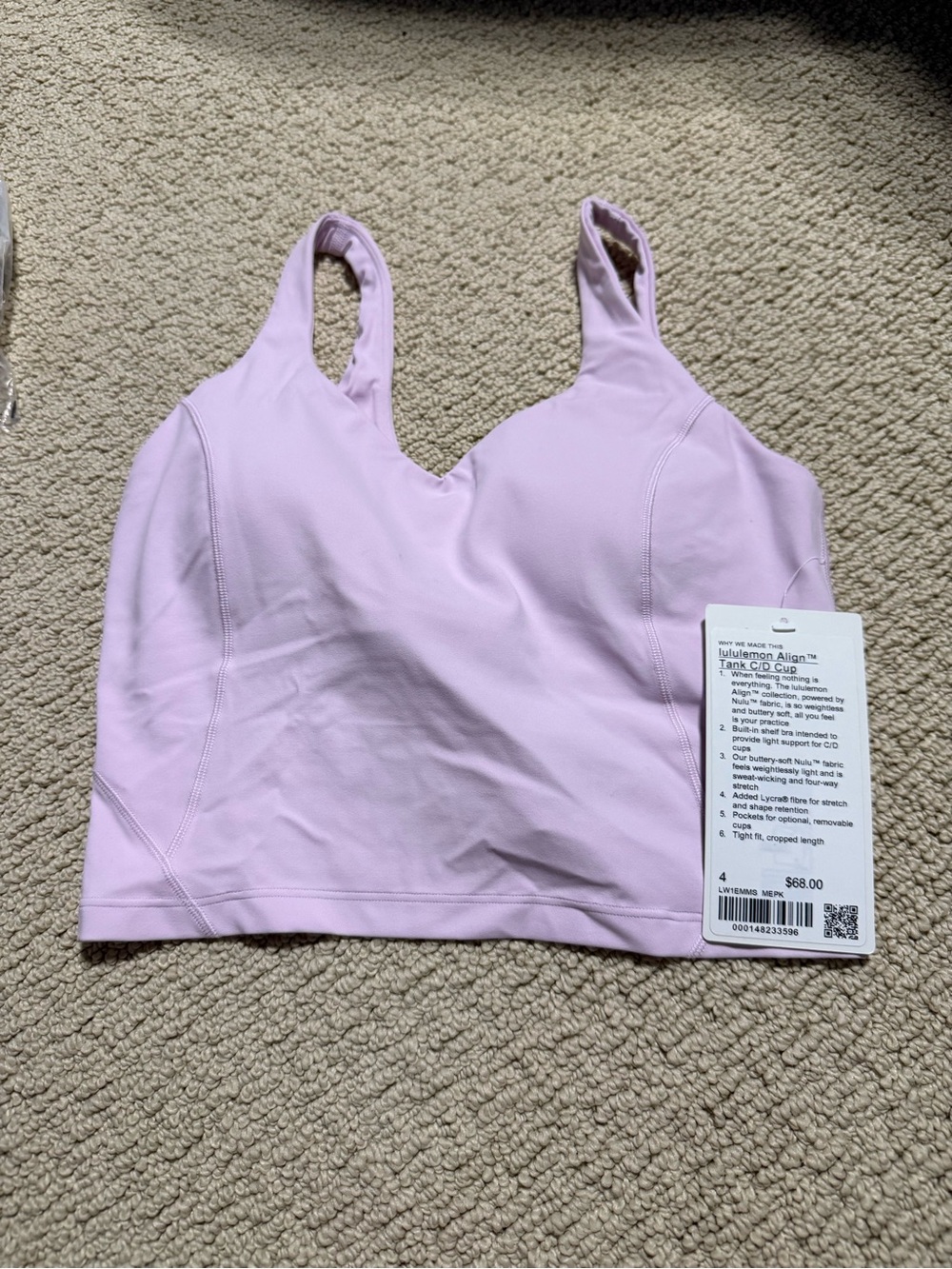 NWT Lululemon Align Tank Top C/D Cup Meadowsweet Pink size 4